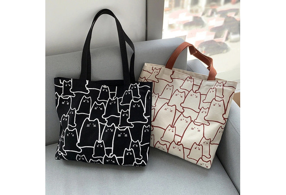 Canvas Bags Handbag for Women Shopper Cute Cat Tote Bag with