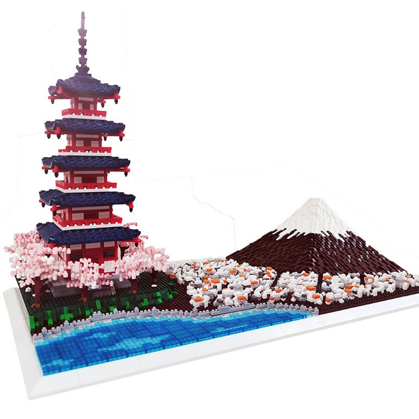 6500pcs+ Fujiyama Micro Building Blocks Japan Fuji Mount Chureito Pagoda 3D  Model Assembled Mini Bricks Figure Toy For Kid Gifts