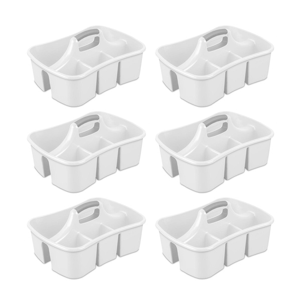 Sterilite Divided Storage Ultra Caddy with 4 Compartments, White (6 Pack)