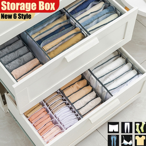 New 6/7/9/11 Grids Washable T-shirt Jeans Compartment Storage Box Closet  Clothes Drawer Mesh Separation Box Stacking Pants Drawer Divider Can Washed  Home Organizer