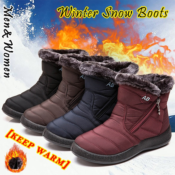 Men Women Leather Ankle Boots Outdoor Winter Snow Boot Unisex Waterproof Shoes