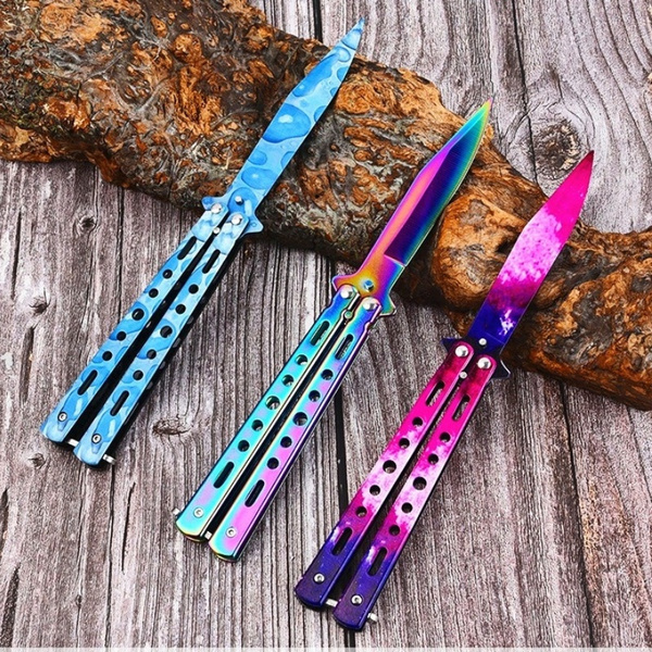 NEW Hot Butterfly knife CSGO Balisong Trainer Lover Stainless Steel  Practice Training Butterfly knives Sharp Blade Defense Survival knives  Arrow