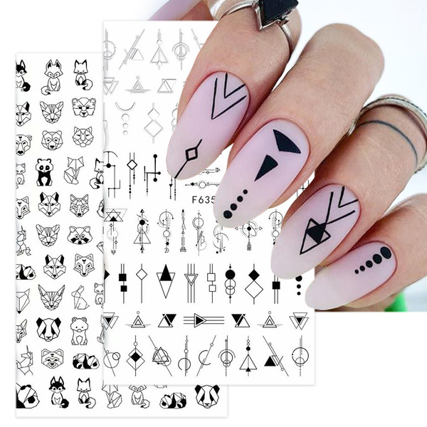 3D Black White French Nail Art Stickers Geometry Smile Line Design 2022  Spring Manicure Nail Decor Decals Sliders CHSTZ-CS116 - AliExpress