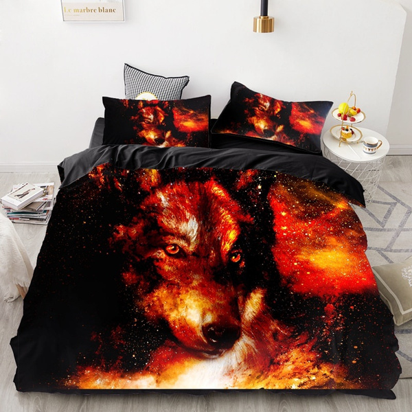3D wolf Printed Romantic Flower Inspired Pattern 2/3Pcs Bedding Cover
