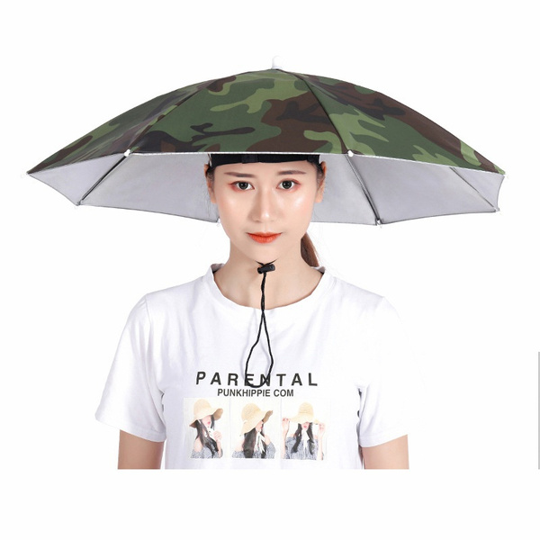 Portable Rain Umbrella Hat Army Green Foldable Outdoor Pesca Sun Shade  Waterproof Camping Fishing Headwear Cap Beach Head Hats