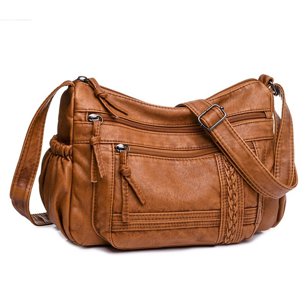 Leather Women Shoulder Bag Roomy Multiple Pockets Bag Ladies Crossbody