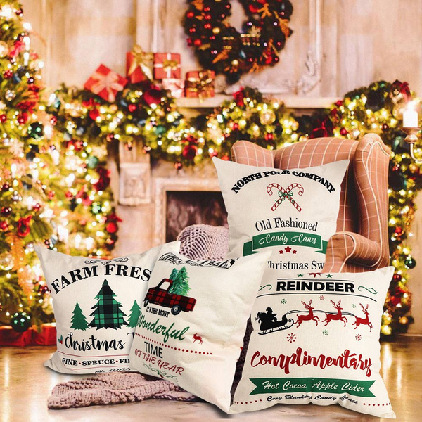 Farm Fresh Tree Pillow, Red Truck Christmas Pillow, Xmas Pillow