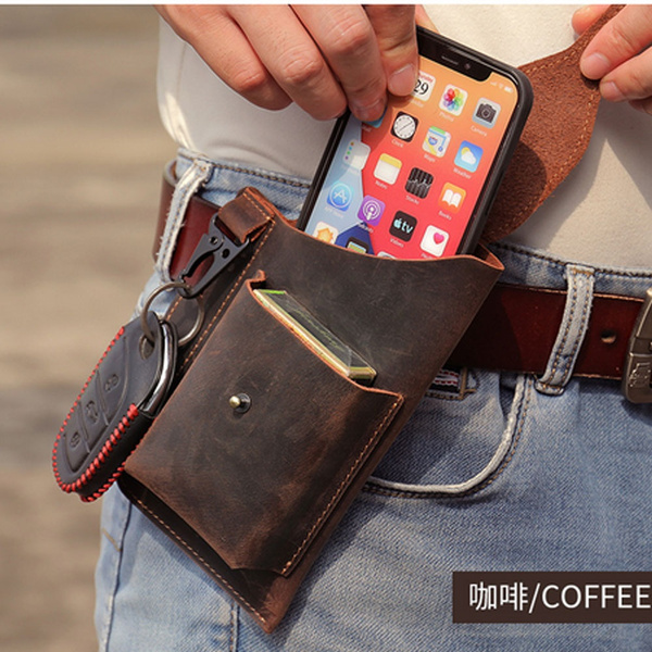 Leather Phone Holster for Men Belt Loop Multitool Sheath with Key