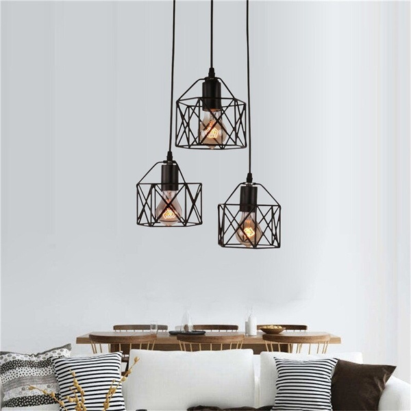 Nordic Style Pendant Light Square Retro Hanging Light Modern Ceiling