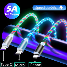 6 Colors Flowing Glowing Light Fast Charging Cable Micro USB Type C For iPhone 13 12 Pro Max 11 XS XR X 8 7 6  Charging For Samsung Huawei Xiaomi Data Line Charge Cord Luminous