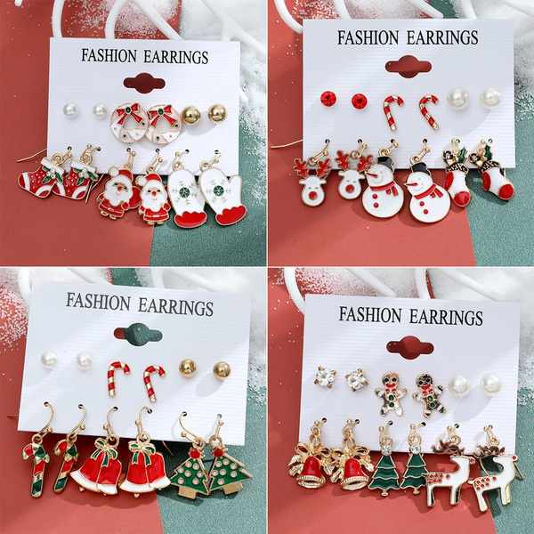 6 Pair/Set Christmas Earrings for Women Winter Snowflake Tree