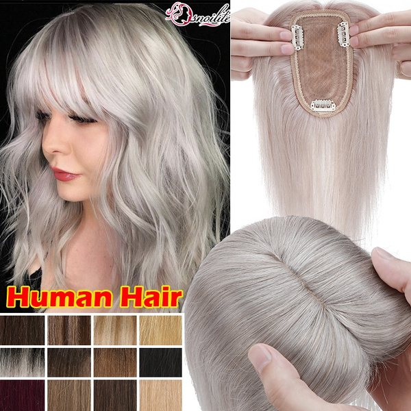 S-noilite Real Human Hair Toppers with Bangs 130% Density Silk Base Clip in  Topper Top Hair Pieces for Women with Thinning Hair/Hair Loss Cover Gray  Hair Extensions | Wish