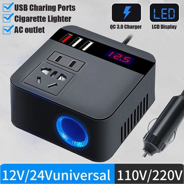 150W Car Power Inverter 12V To 110V/220V Digital Converter Auto Charger Converter Adapter QC3.0