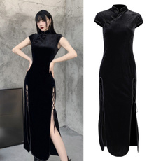 Goth, velvet, Chinese, long dress