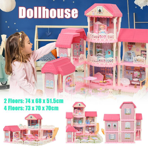 Girls 2 Storey Doll House and Play Doll Set