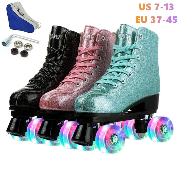 Womens Roller Skates PU Leather High-top Roller Skates 4 Wheel Roller Skates Girls Shiny Outdoor Skates Adult Youth