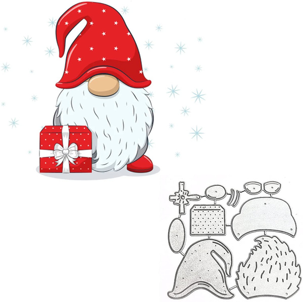 Christmas Gift Gnome Metal Die Cuts,Cute Cheerful Gnome Santa Cutting