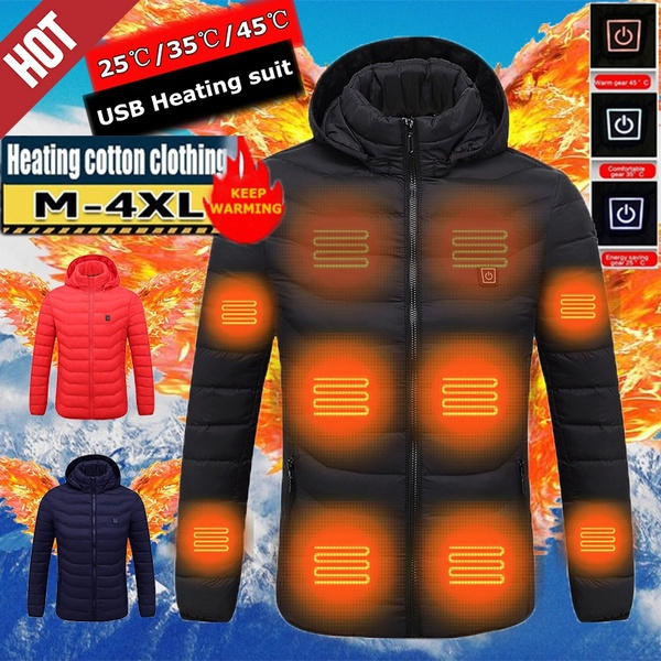 Mens winter heated usb hooded work jacket coats deals adjustable temperature control safety clothing