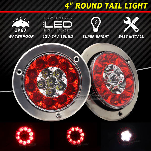 Pair Round 1224V LED Red Tail Lamp Reverse Brake Warning Rear Running