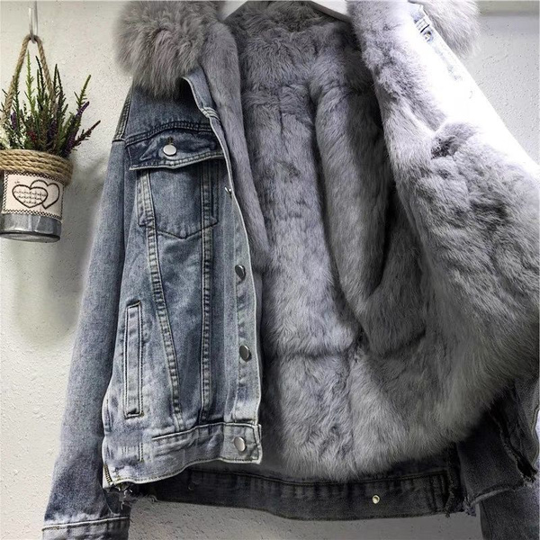 Men's Stone Wash Faux Fur Denim Jacket | eBay