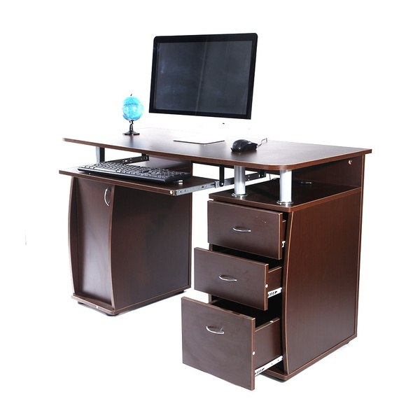 Computer Desk with Drawer & Cabinet, Wooden Home Office Desk, PC