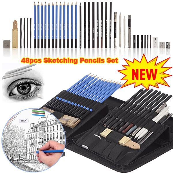 H & B 48 Professional Sketching Pencils and Drawing Kits, Including  Sketching Pads, Graphite Pencils, Pencil Sharpener and Eraser, Artist's Art