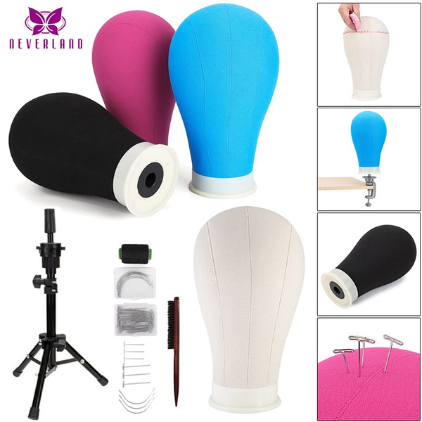 22/23'' Canvas Block Head Bald Training Mannequin Head with Stand