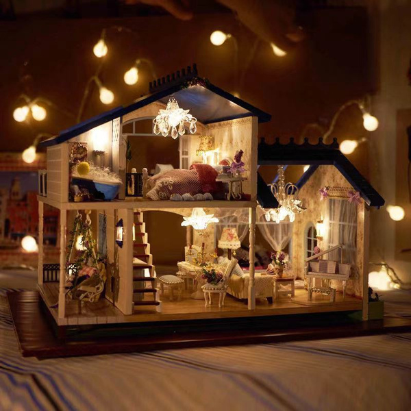 CUTEBEE DIY Dollhouse Wooden Doll Houses Miniature Doll House Furniture ...