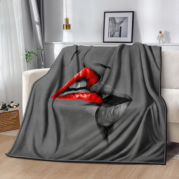 Kiss Velvet Blanket 3D Printed Sexy Lady Lips Flannel Plush Fuzzy Bed