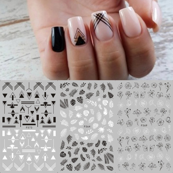 Jiaroswwei Nail Sticker Vivid Bright Ultra Thin Black White Leaves Flower  Nail Tropical Geometry Stickers for Girl 