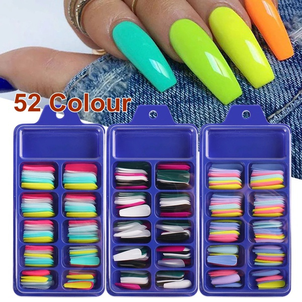 100Pcs Set False Nail Artificial Nails Tips Black Arcylic Fake Press on ...