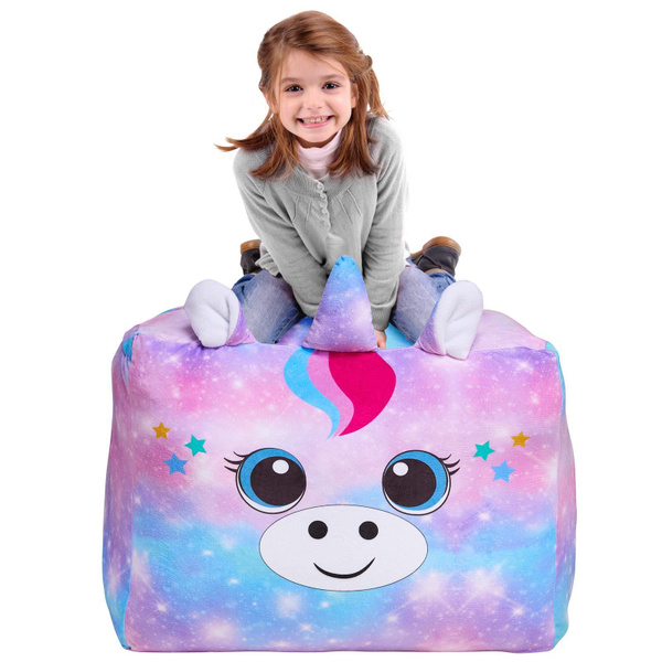 MHJY Stuffed Animals Storage Bean Bag Large Unicorn Bean Bag Chairs Cover for Kids Soft Velvet