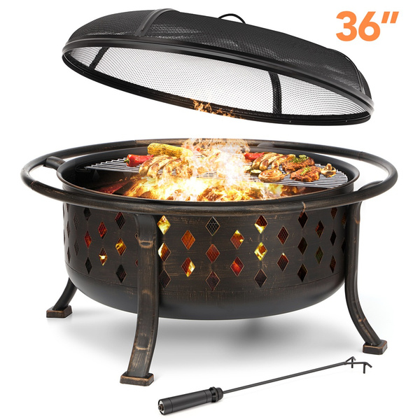 36 Large Fire Pit Outdoor Wood Burning, Large Steel Wood Burning Fire Pit