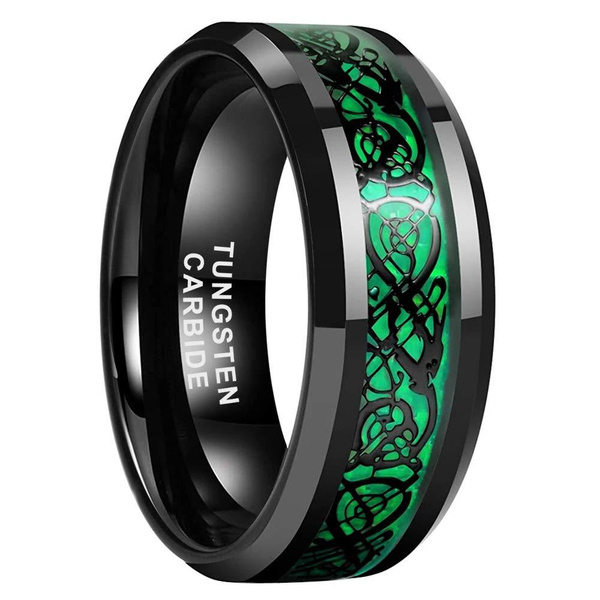 BestTungsten 6mm 8mm Black Tungsten Carbide Rings for Men Women Wedding Bands Celtic Dragon Purple Green Blue Red Carbon Fiber Inlay Beveled Edges Polished Comfort Fit 
