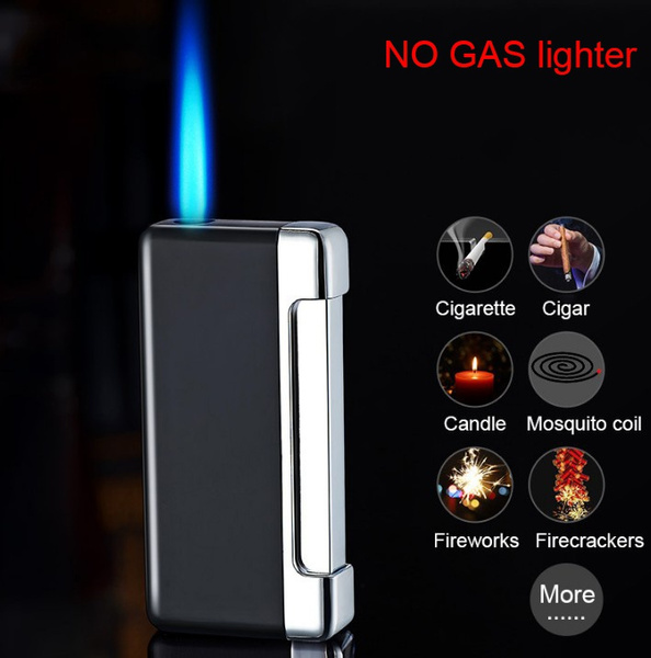 Cigarette Torch Lighter Refillable Gas Windproof Cigar Lighters Press Ignition Jet Lighter Blue