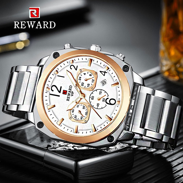 Reward Men s Fashion Watch Stainless Steel Men s Gold Quartz Watch Luxury Montre Homme with Gift Box