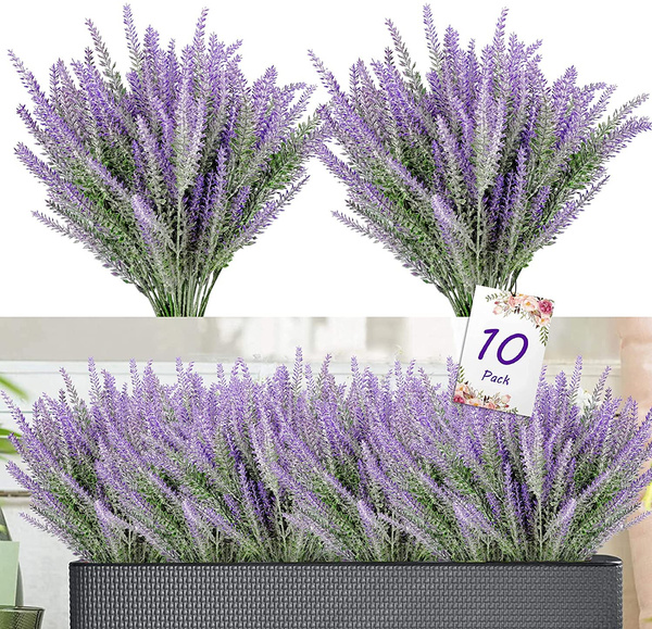 Artificial Lavender Flowers Outdoor Fake Plants Faux Plastic UV Resistant  Flower