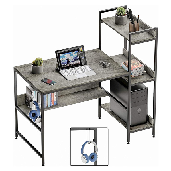 Bestier Computer Office Desk Workstation with Side Storage Shelves (For