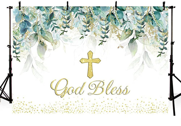 Fotohintergrund God Bless 2,1x1,5m - Taufdeko Kommunion Baby Shower Hintergrund