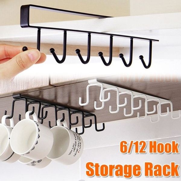 Kitchen Cup Storage Rack With 12 Hooks, Under Cabinet Hanging Cup