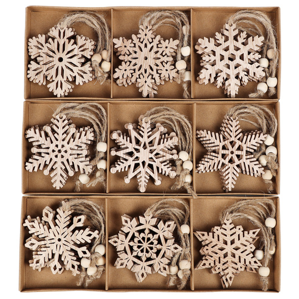 12Pcs/set Rustic Wooden Snowflakes Christmas Ornaments Christmas Tree  Ornament Decorations Farmhouse Hanging wood crafts