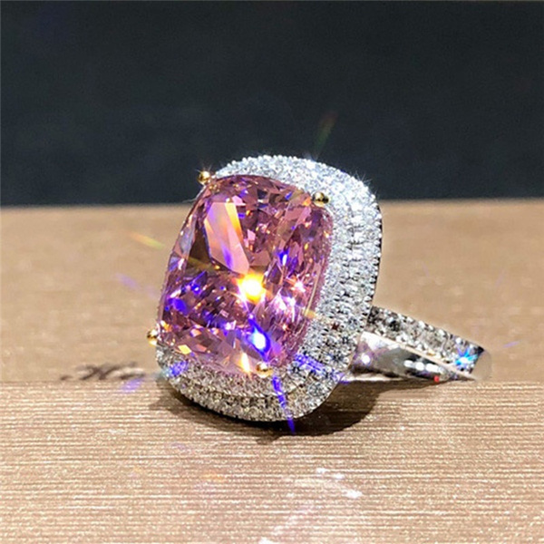 Aesthetic Pink Rings with Bling Bling Cubic Diamonds Luxury Women
