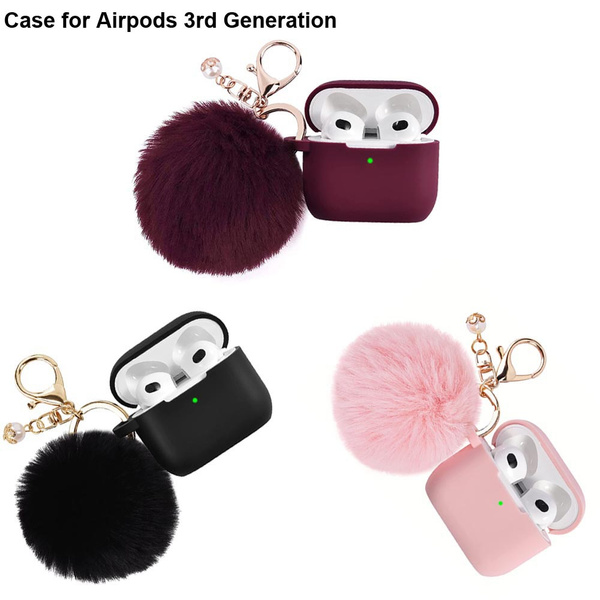Worry Free Gadgets: Silicone Case for AirPods 3 Generation 3rd with Bling Elephant Keychain Wine Red