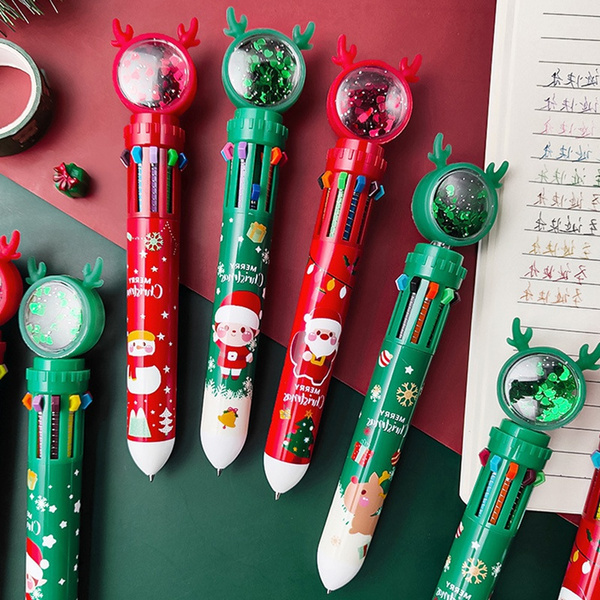Christmas 10 Colors Ballpoint Pen Cartoon Santa Claus Pens Red Green 0.5mm Rollerball Pen Press