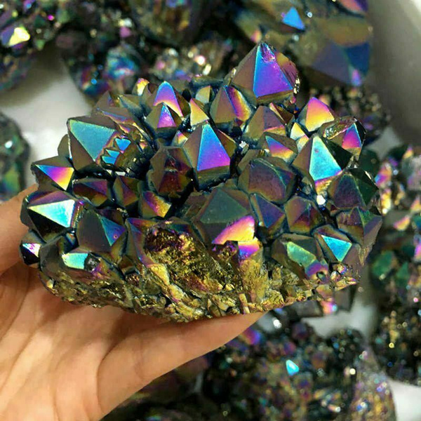 Natural Quartz Crystal Rainbow Titanium Cluster Mineral Specimen Healing Stone~ 