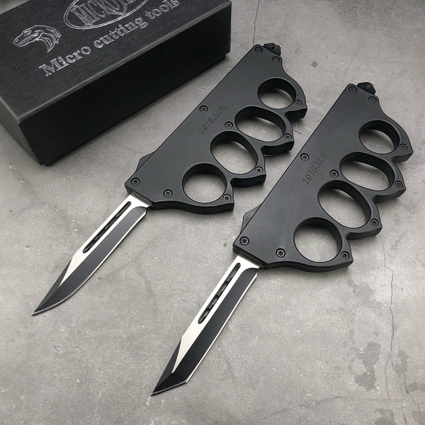 Tactical Brass Knuckle Style OTF Out The Front Dagger Blade Trench ...