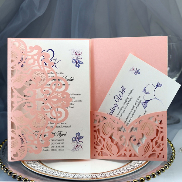 50pcs Third Folding Type Invitation Card With Envelopes Wedding Invitations With RSVP Card