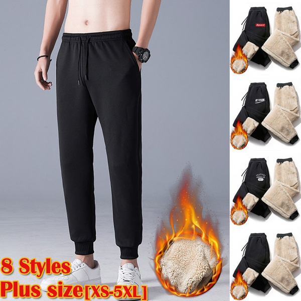 Thick 8 Styles Men's Winter Pants Gym Sweatpants Running Joggers Pants Solid Color Thick Warm ...