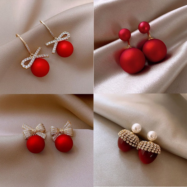 Earrings made of stainless steel - matt dark red synthetic pearl, stud  closure | Jewelry Eshop