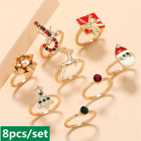 8pcs/set Christmas Ring Set Christmas Tree Ornaments Cartoon Ring ...